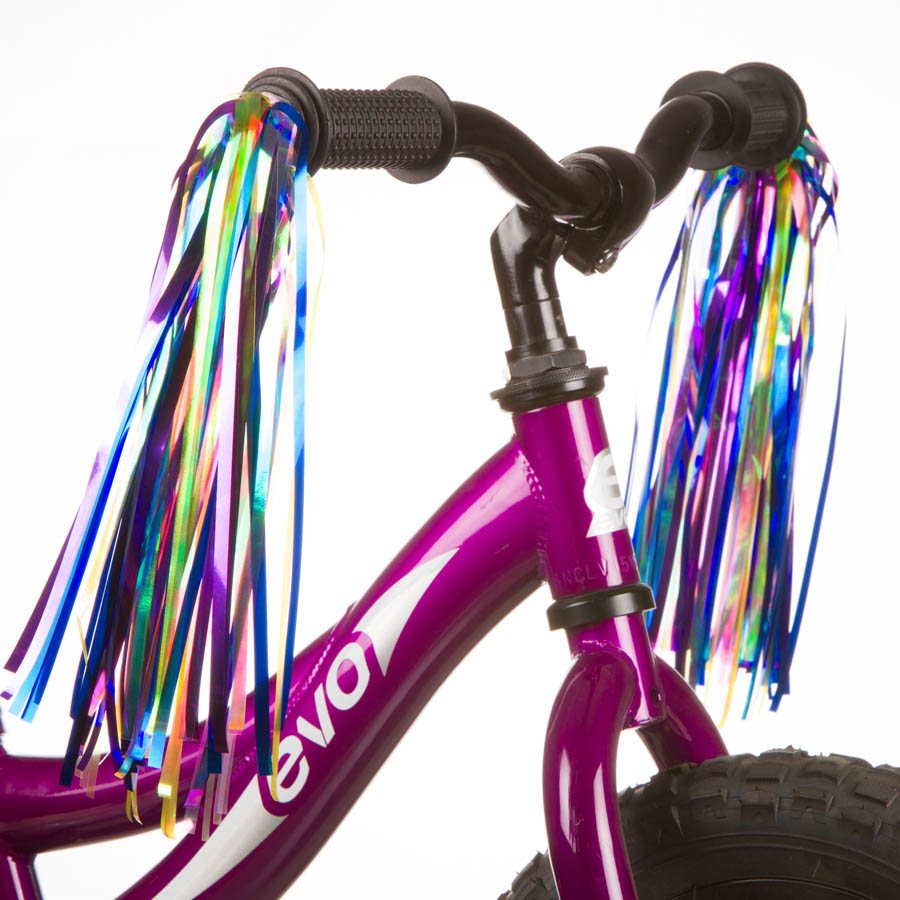 Blue Green and Purple Evo Unicorn Streamz Kids Bike Streamers on Pink Bike